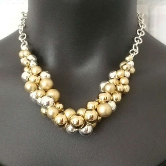 Liz Claiborne Silver & Gold Cluster Necklace - Picture 3 of 8